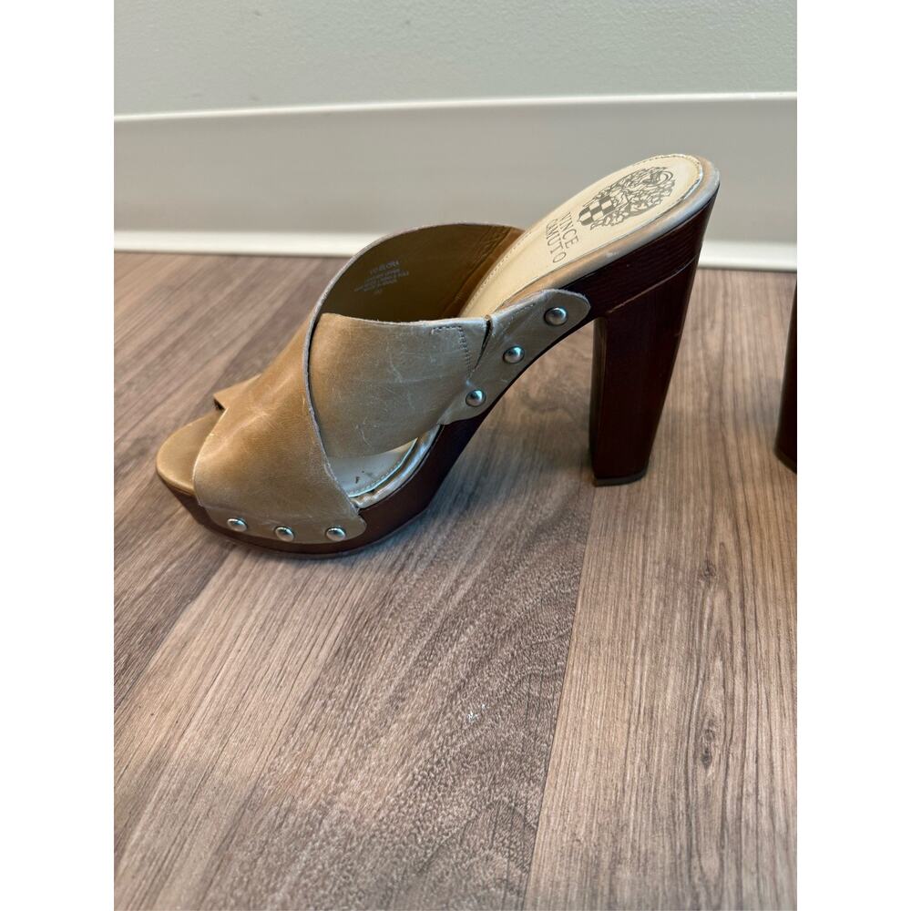 Vince Camuto Tan Leather Criss Cross Slide Mule Heels Size 8 - Picture 7 of 11